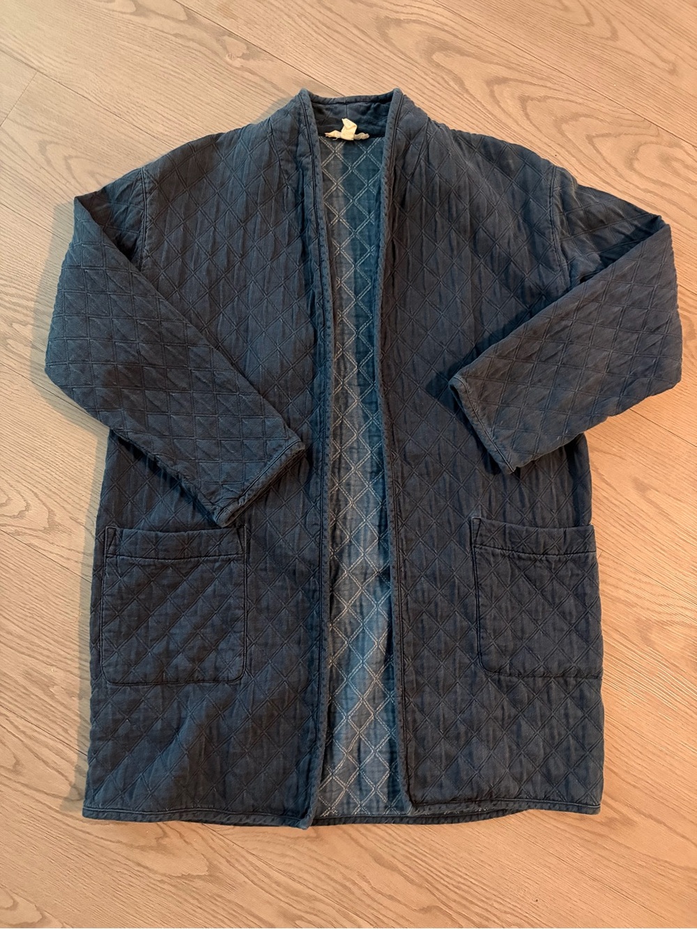 Eileen Fisher organic cotton indigo quilted kimono jacket - size XS